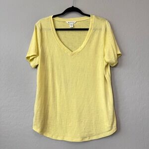 Athleta Large Breezy V-Neck Tee Yellow Short Sleeve Modal Blend 404783 SP24